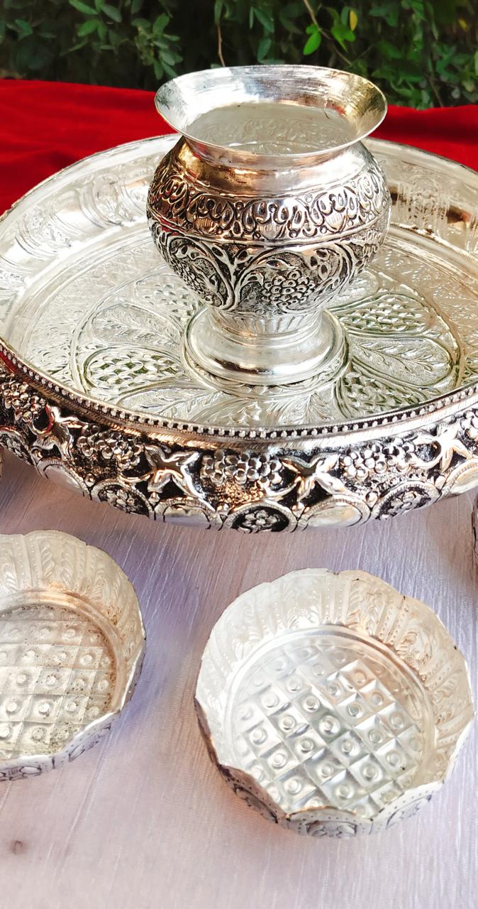 German Silver Pooja thali Set Combo of 6 Pieces Set